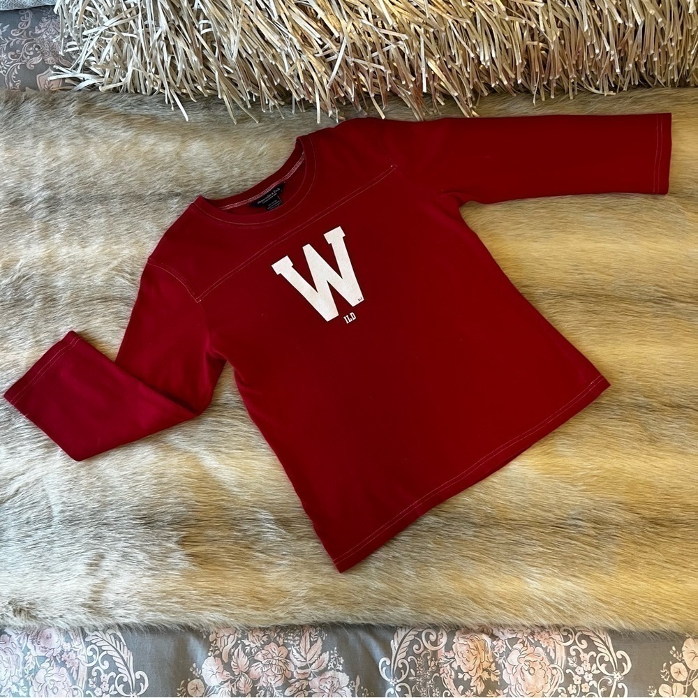 Vintage Early 2000’s ABERCROMBIE Red “W” Logo 3/4 Sleeves Crew Neck Jersey XL
